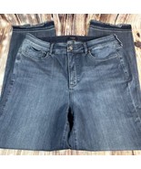 NYDJ Womens Size 14 High Rise Blue Jeans Raw Hem Straight Leg Denim Pants 33x28 - $23.74