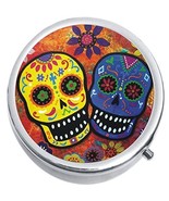 Sugar Skulls Colorful Medicine Vitamin Compact Pill Box - $9.78