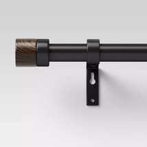 Threshold Walnut Wood Cap Curtain Rod 36&quot;-66&quot; Black - £21.47 GBP