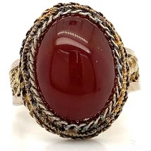 Vintage Sterling Signed Israel Oval Carnelian Cabochon Adjustable Ring sz 8 1/2 - £51.42 GBP