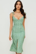 NWT House of CB Dress XL L+ Green Floral Midi Plunge Vneck Spaghetti But... - £110.78 GBP