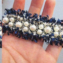 An item in the Crafts category: Navy Pearl Lace Trim: 5 Yards of Beaded Embroidered Nylon Ribbon for DIY Dress S