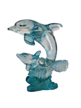 Sea Blue Green Dazzling Miniature Crystal 2 Intertwined Dolphin Statue Ornaments - £7.64 GBP