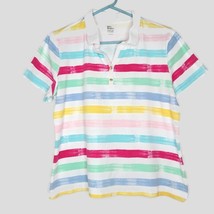 Kim Rogers Womens Size L Knit Top Blouse Short Sleeve Stripe Multicolor Pullover - £10.19 GBP