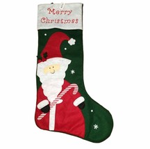 New Merry Christmas Stocking 29&quot; Santa Workshop Applique Large Candy Cane Felt - £15.02 GBP