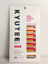 Kyutee Artificial Nails 28 Self-Adhering Gel Nail Wraps Red and Glittery Gold - £8.17 GBP