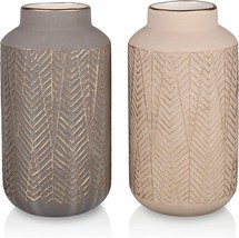 Teresa&#39;S Collections Modern Ceramic Vase, Grey And Beige Decorative, 8 Inch - £35.95 GBP