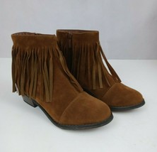 Breckelle&#39;s Womens Dorado-18 Suede Stacked Heel Fringe Trim Ankle Booties Sz 6.5 - £23.25 GBP