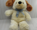 Caltoy Plush puppy dog cream yellow shaggy fur rust brown ears blue ging... - $20.78