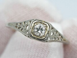 Vintage Filigree CZ Diamond Ring, Vintage Style Aert Deco 925 Silver Ring - $121.20