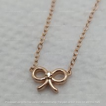 0.01 CT Round Natural Diamond Ribbon Bow Pendant Necklace 14K Rose Gold Plated - £108.32 GBP