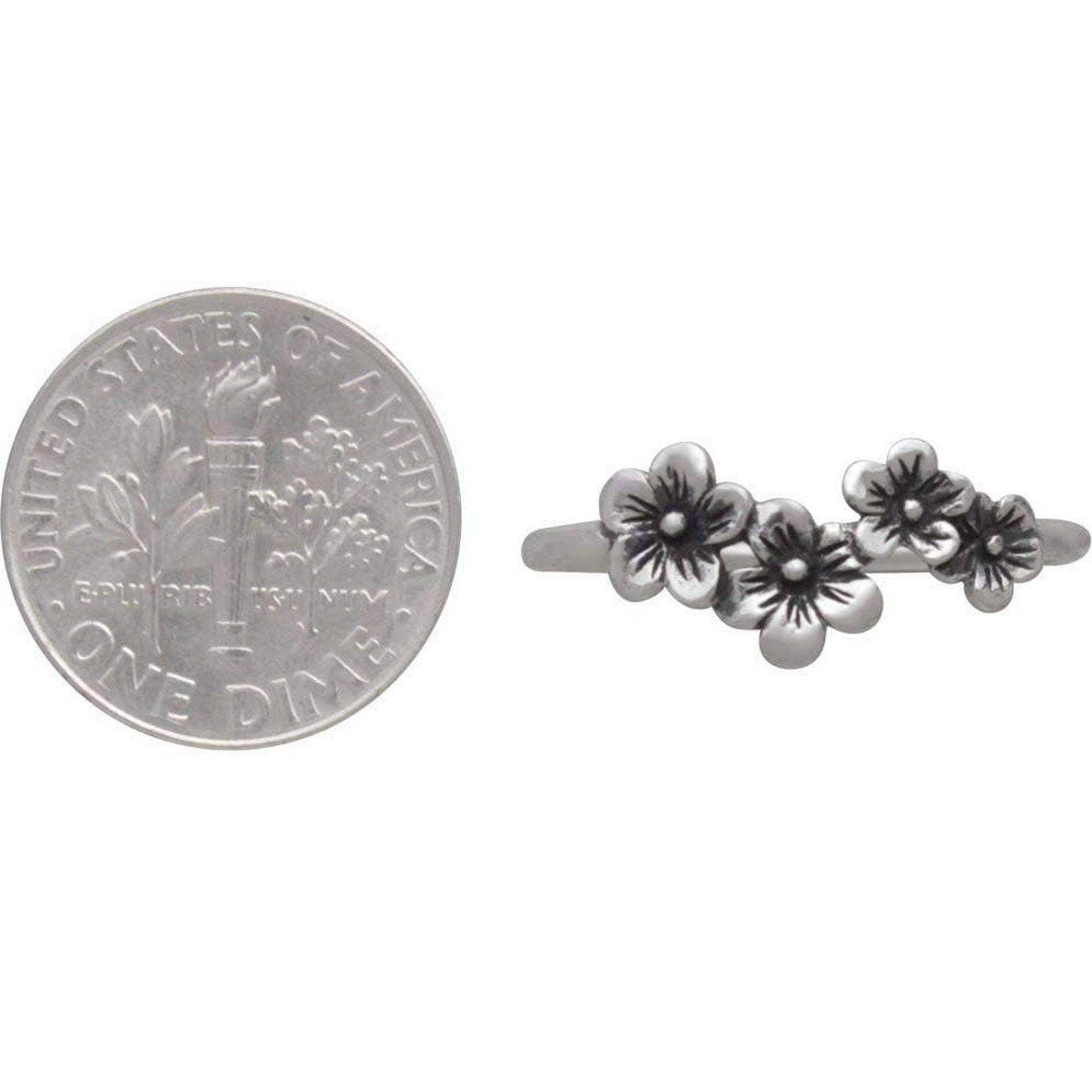 Artisan Sterling Silver Cherry Blossoms Layering Stacking Ring Item image 3