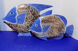 NEW Wood Carved Fish Statue Figurine Coastal Nautical Indonesia - £22.13 GBP