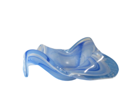 Lavorazione Arte Murano Art Glass Italy Abstract Form Blue and Clear Dish Bowl - £22.34 GBP