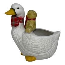 Vintage GOOSE TEDDY BEAR PLANTER Christmas CANDY TRINKET DISH Holiday De... - $8.19
