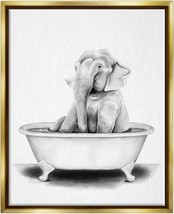 Elephant In A Tub Funny Animal Bathroom Drawing, Floater Frame, Design B... - $160.92