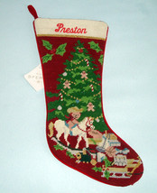 Sferra Needlepoint Stocking PRESTON Name Embroidered Christmas Toys New - £62.91 GBP