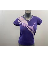 Puma Girls Purple Short Sleeve V Neck Shirt Size XL Cotton Blend Cat Logo - €6,90 EUR