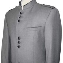 Mens Apollo King Banded Collarless suit Chinese Mandarin Wide leg AG93 Gray image 2
