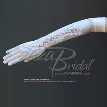 GORGEOUS SATIN GLOVES WITH A FLORAL EMBROIDERY LACE, SEQUINS AND PEARL A... - £20.77 GBP+