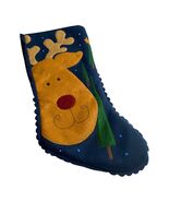 Rudolph Christmas Stocking Felt Reindeer Face Appliqué Blue Sequins Bead... - $16.56 CAD