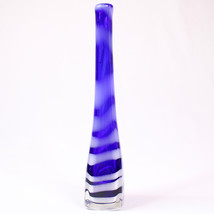 Cobalt Blue And White Striped Beautiful Contemporary Curved Bottle Vase 12” Inch - £8.44 GBP