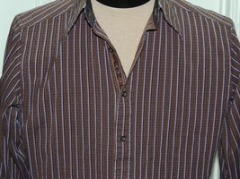 Men&#39;s MED Robert Graham Long Sleeve Shirt 100% Cotton Flip Cuff Brown/ P... - $14.39