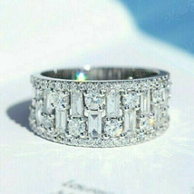 14K White Gold Finish 2Ct Baguette Cut VVS1 Diamond Eternity Wedding Band Ring - £73.28 GBP