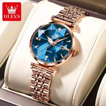Quartz Watch for Women Fashion Luxury Rhombus Mirror Rose Gold Stainless Steel W - £24.41 GBP+
