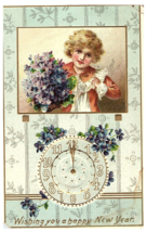 Wishing you a happy New Year clock and young girl New Year Postcard Posted 1909 - £9.45 GBP