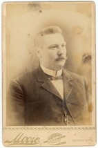 Circa 1890&#39;S Cabinet Card Large Handsome Gentleman Mustache Moore Toledo Ia - £9.59 GBP