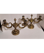 Pair Vintage Ornate Heavy Brass Candelabra 2  Candlestick Arms  13.5&quot;x 9... - £194.06 GBP