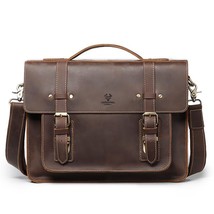 Crazy Horse Leather Retro Men Satchels Bag 2022 New Vintage Handbag Mens Busines - £167.06 GBP