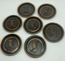 Vintage Hyde Park Set Of 7 Copper Heavy Duty Metal Coasters Ashtrays Mon... - $15.42