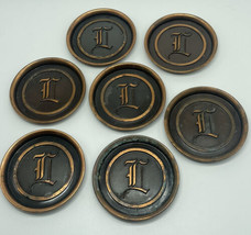 Vintage Hyde Park Set Of 7 Copper Heavy Duty Metal Coasters Ashtrays Mon... - £12.35 GBP