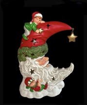 Santa  Half Moon and Elves Ceramic Tea Light Candle Holder Christmas 8&quot; - £23.67 GBP