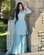 Women&#39;s Sharara Fits Small Medium Large Xl Blue Pista Grey Sequins Suit - $76.20