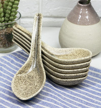 Ebros Made In Japan Modern Glazed Ceramic Sandstone Brown Soup Spoons Set Of 6 - £20.31 GBP