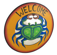 Scratch &amp; Dent Large Round Blue Crab Mirrored `Welcome` Plaque - £47.19 GBP
