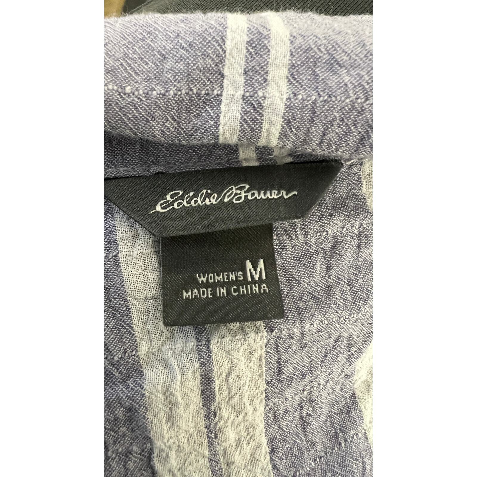 Eddie Bauer M Linen Blend Blue White Striped Button Shirt Item image 4