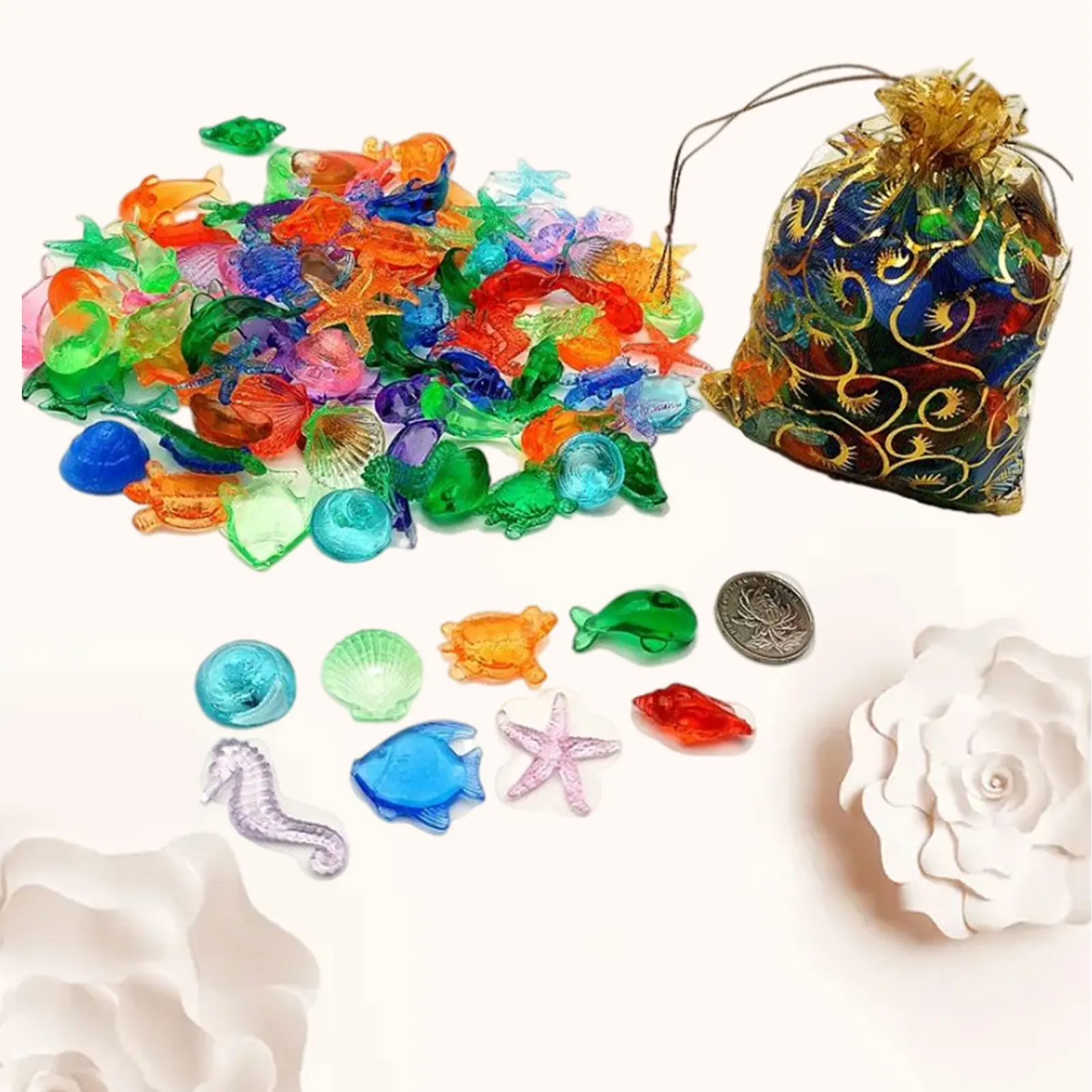 Clear Acrylic Gems 100Pcs Colorful Sea Animals Set Pool Decor Summer Swimming - £7.60 GBP