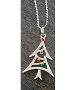 Pretty Gold Tone Christmas Tree Pendant, With Gold Tone Chain, Red/Green... - $10.77 CAD