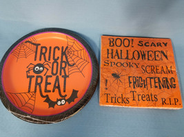 Napkins &amp; Plates Halloween Party Spider Bats Black Orange Trick or Treat... - $15.99