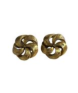 Vintage Gold Tone Swirl Knot Clip On Earrings Textured Rope Design - $13.50