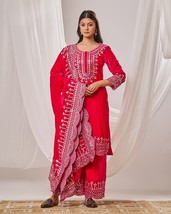 Pink Velvet Suit Set with Velvet Dupatta,partywear suit set for eid fest... - $70.00
