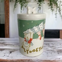 Winnie the Pooh Dog Treat Ceramic Holiday Canister Altogether at Christmas NEW - $48.44