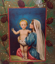 Christmas Postcard Madonna Holds Baby Jesus 1909 Pinecone Border Series 304 - $27.45