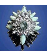 Floral Burst Regal Rhinestone Pendant Blue Black 2x2.5&quot; Vintage - $28.04