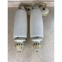 Vintage Ceiling Mount 1970s-80s Milk Glass 20&quot; Ribbed Lamps Set Of Two - £93.45 GBP