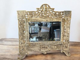 Vintage Cast Metal Beveled Glass Ornate Mirror 17x17 - £37.08 GBP